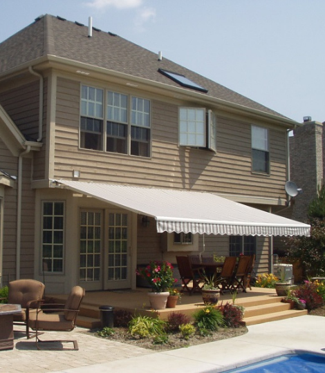 Awning installed on a suburban house