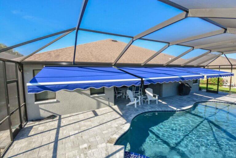 Solar shades for glassed in swimming pool